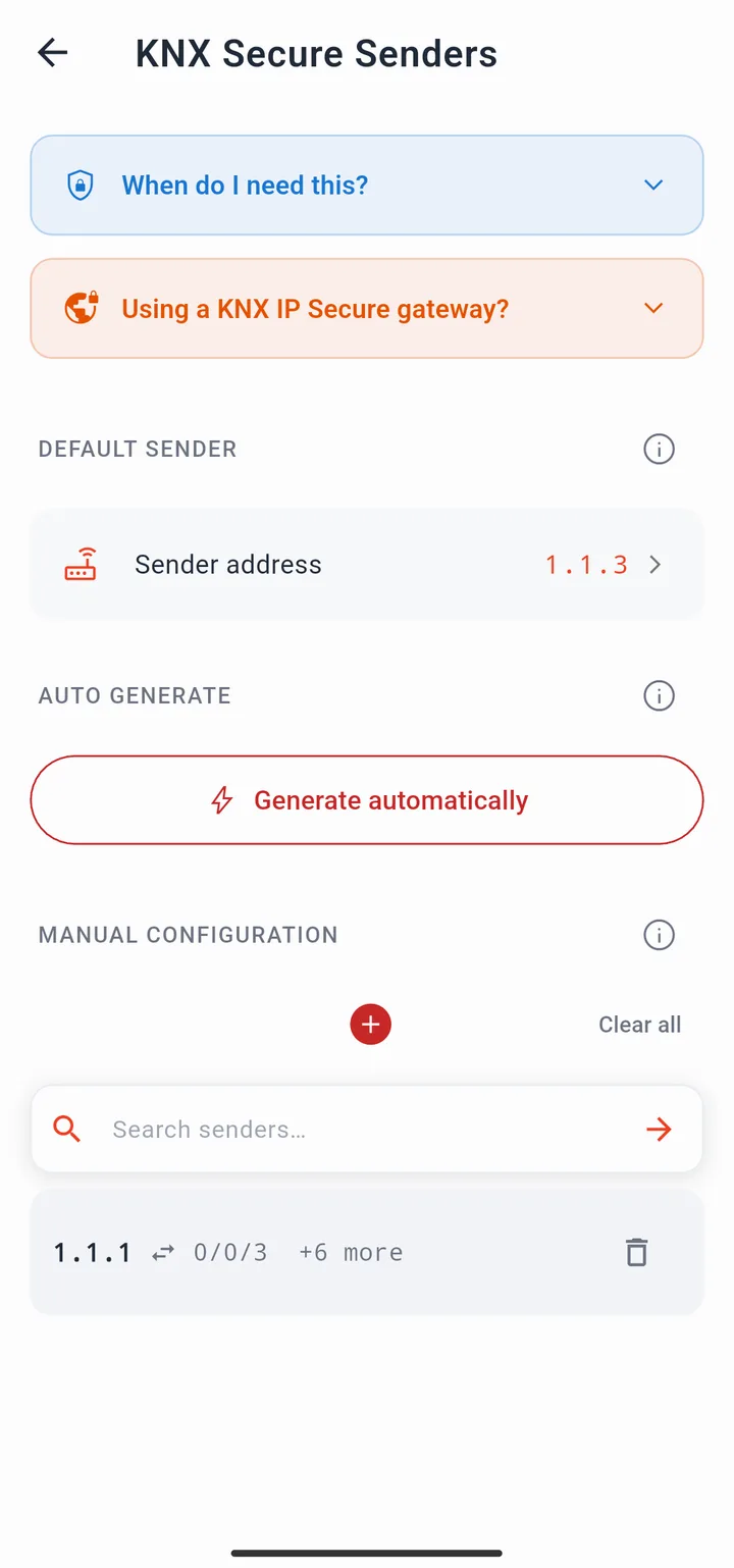 Data Secure Senders configuration page showing global sender and per-address mapping list