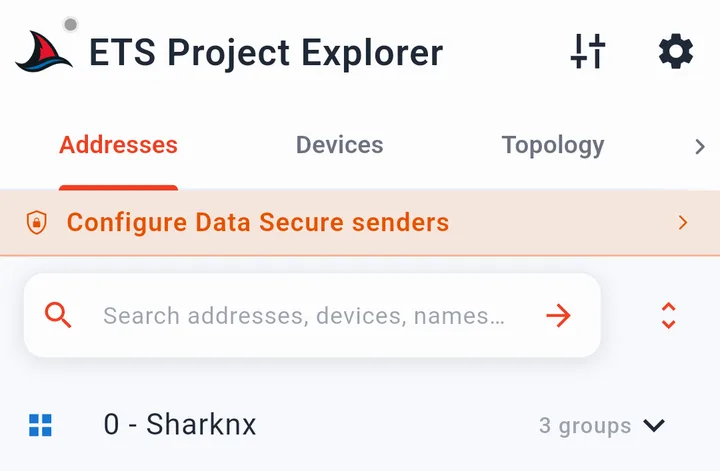 Projektseite mit dem Data Secure-Banner unterhalb der Reiter-Leiste nach dem Laden eines Projekts mit geschätzten Gruppenadressen