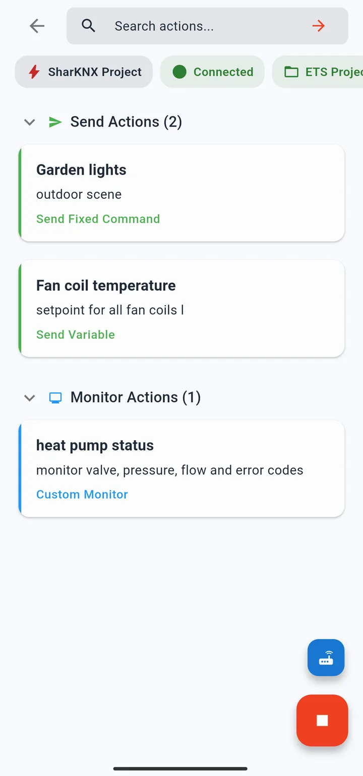Hunt detail page showing send action cards in the upper section and monitor action cards below